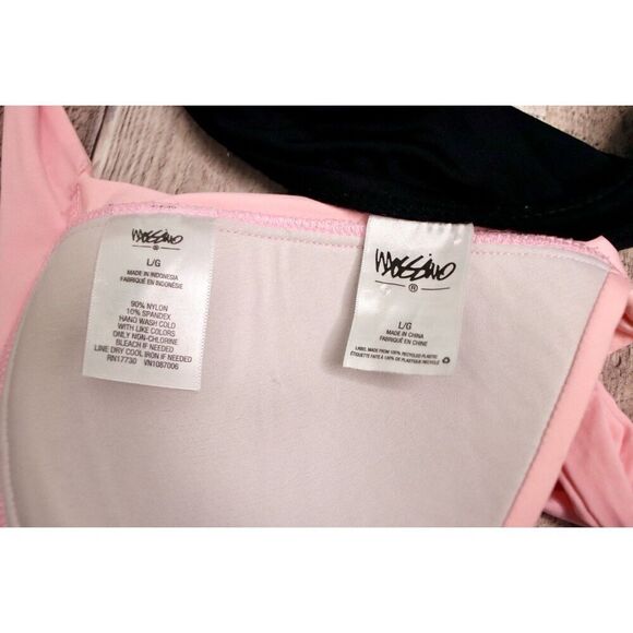 Mossimo Pink Black Halter Padded Bikini Swimsuit LARGE Swimwear Beach Retro‎ - Picture 12 of 13